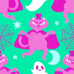 Halloween animals seamless cats pattern for wrapping paper