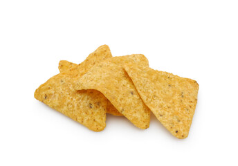Tortilla chips or nachos mexican triangle corn snack isolated on white background