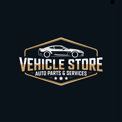Vehicle Store Logo: A sleek and sophisticated vehicle store logo, featuring a modern car silhouette encased in a hexagon with a striking metallic finish.