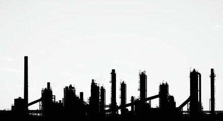 Obraz premium Industrial Complex Silhouette Against a Clear Sky.