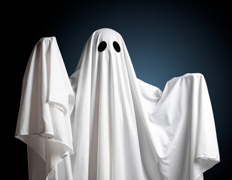 Playful Halloween ghost captured mid-movement, creating a floating illusion with flowing fabric. Great for banners, flyers, and festive posters that need a fun yet eerie vibe. - Powered by Adobe