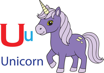 U for unicorn alphabet learning for kids. unicorn cartoon vector svg