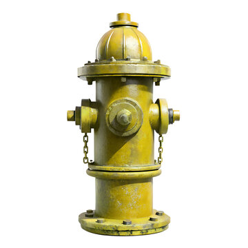 A weathered yellow fire hydrant isolated on a transparent background