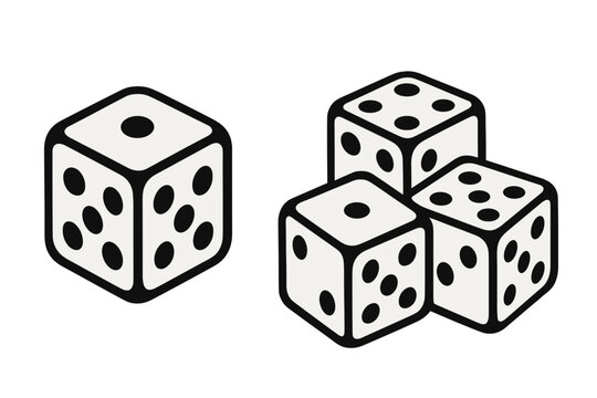 Icon of vector dices, two-tone version set against black and white background