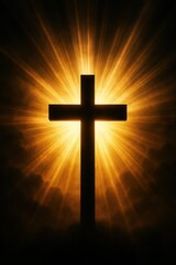 Radiant Christian cross with brilliant light beams symbolizing divine hope