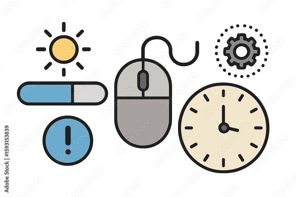 Fototapete vector illustration of a collection of loading status icons, including a loading bar progress icon, 