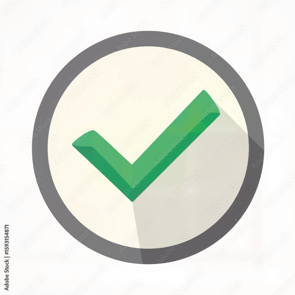 Poster green check mark icon in a round button with shadow effect