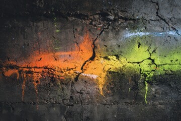 Grunge background with colorful graffiti on cracked wall