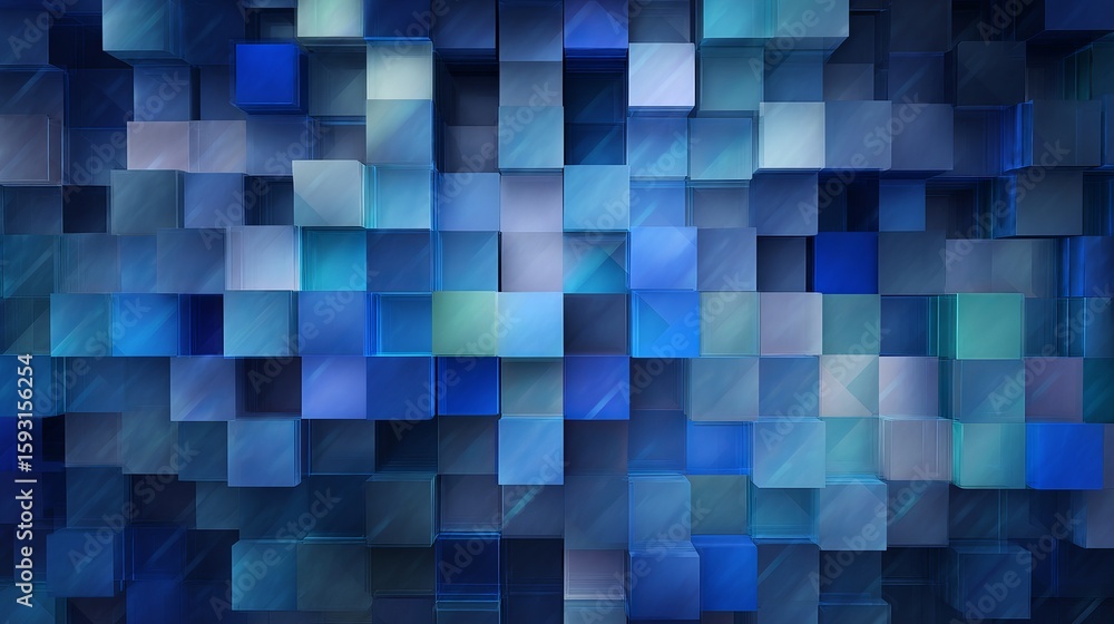 Poster abstract blue cube background modern geometric design 3d shiny cubes pattern digital art texture wal
