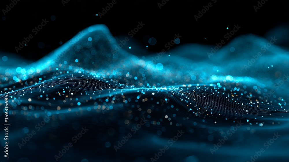 Poster abstract blue digital wave background sparkling particles elegant modern design futuristic technolog
