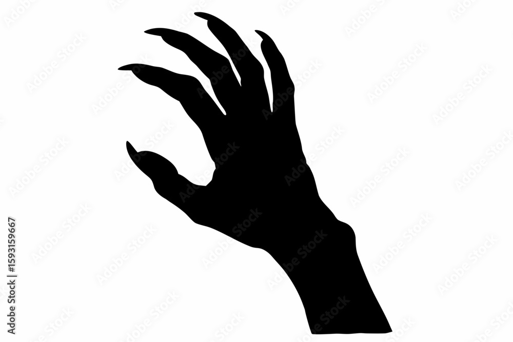 Poster silhouette of a clawed hand reaching out with long sharp nails in a dark and ominous gesture created