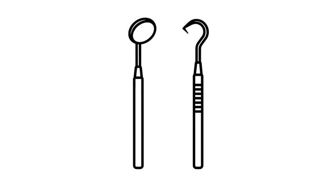 Dental Tools in Black and White: An elegant, detailed illustration of essential dental tools, showcasing the precision and care involved in professional oral healthcare.