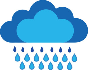 Minimalist Vector of Blue Rain Cloud with Droplets Symbolizing Weather and Emotion