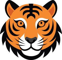 Cartoon Tiger Face with Orange Fur and Bold Black Outline Vector Illustration