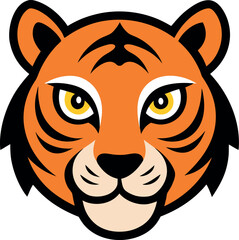 Cartoon Tiger Head Logo with Bold Black Lines and Orange Face Vector Illustration