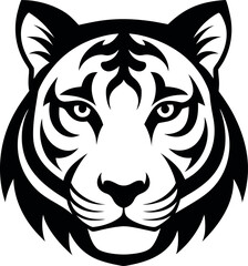 Majestic Tiger Face Silhouette with Bold Symmetrical Stripe Pattern Vector
