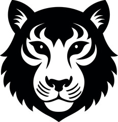 Fierce Tiger Face Silhouette with Striking Symmetrical Line Pattern Vector Illustration