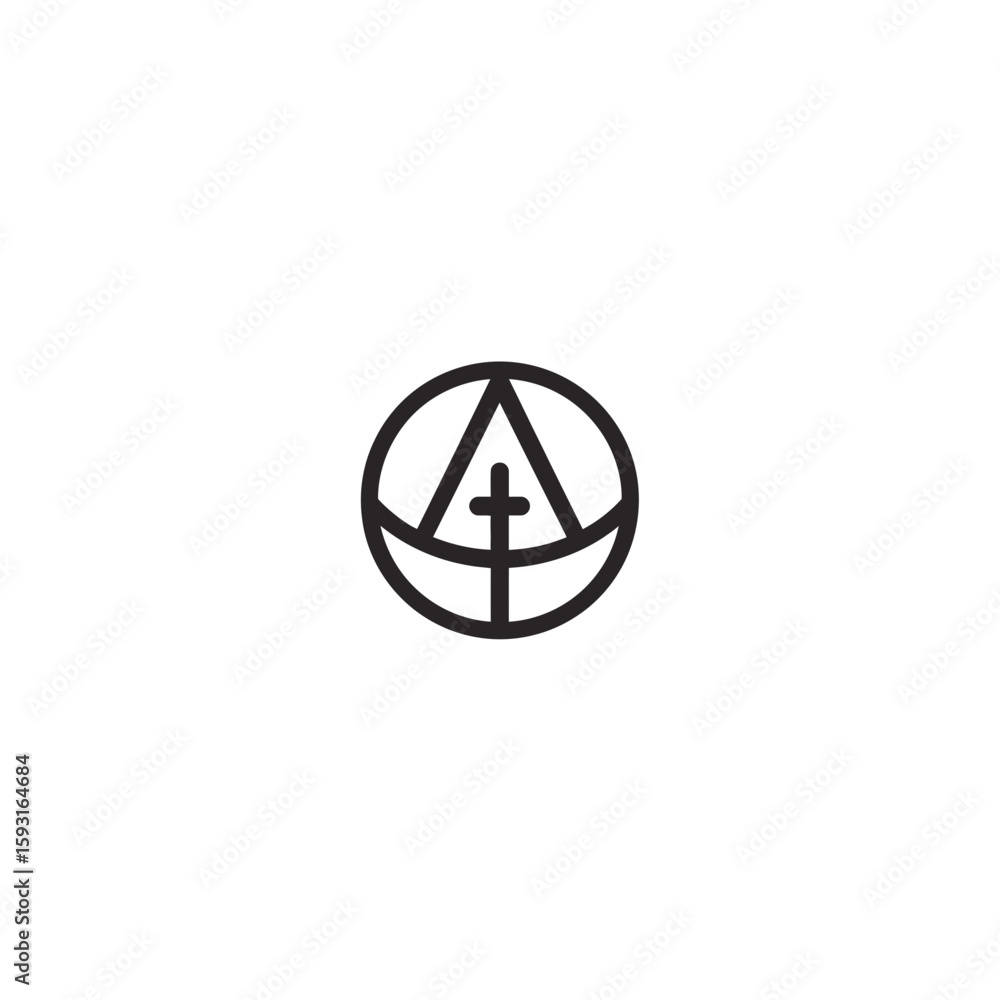Aufkleber minimalist geometric symbol displays cross within circle triangle representing faith on white backgr