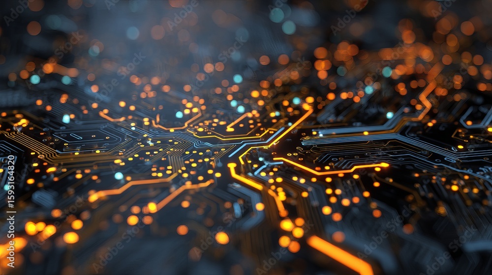 Poster abstract technology background digital circuit board glowing orange lines futuristic technology patt