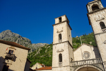Kotor, Montenegro - 04.29.2025: ancient stone church inside Kotor fortress, old town
