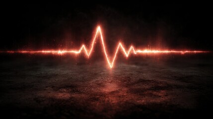 Stunning photo of red glowing heartbeat line over a dark textured background displaying vitality.