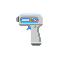 Modern gray and blue digital thermometer gun in flat minimal style, ideal for medical infographics, healthcare presentations, hospital dashboards or pandemic-related content on transparent background