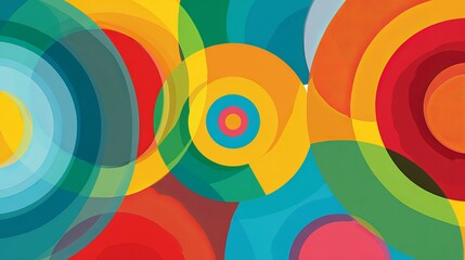 Obraz premium Abstract Colorful Overlapping Circles Design Vibrant Geometric Pattern Bright Vivid Rainbow Hues Modern Background Digital Art Graphic Illustration Template for Web 