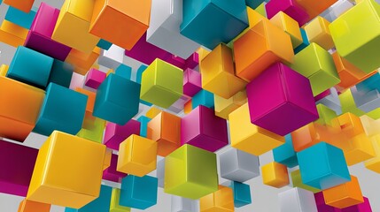Fototapeta premium Abstract Colorful Cubes 3D Geometric Background Design Modern Vivid Shiny Bright Dynamic Vibrant Multicolored Pattern Texture Illustration Digital Art Graphic Resource 