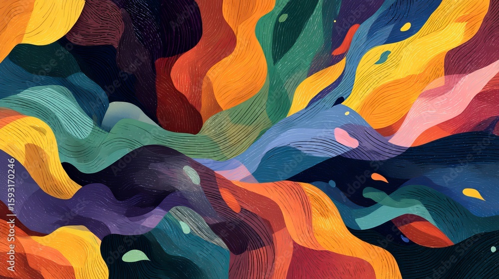 Poster Abstract Colorful Wave Pattern Design Vibrant Swirls Artistic Texture Background Illustration Modern Digital Art Graphic Resource for Print and Web Projects Unique Style 