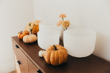Crystal Sound bowls on fall table