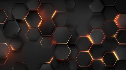 Abstract Dark Hexagon Pattern Background Modern Geometric Design Elegant Black Orange Glowing Lines Technology Digital Wallpaper Futuristic Style High Resolution Image   