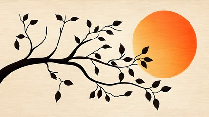 Serene Branch Silhouette with Orange Sunset