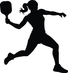 Female Pickleball Player in Action Silhouette, Paddle Swing with Transparent Background.
