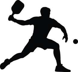 Pickleball Player in Action Silhouette, Paddle Swing with Transparent Background.