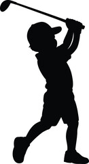 Kid Playing Golf Silhouette with Transparent Background.