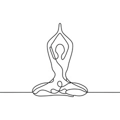 Continuous meditating yoga pose vector art line illustration.