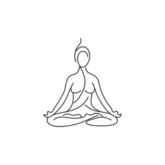 Continuous meditating woman in lotus pose vector art line.