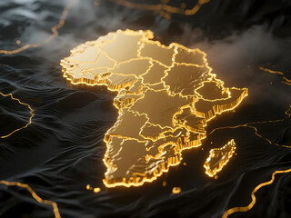 Elegant Golden Africa Continent Map on Dark Abstract Background with Detailed Borders