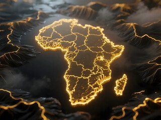 Dramatic Glowing Africa Continent Outline on Dark Land Mass Illustration
