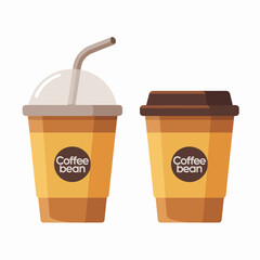 This image features two trendy coffee cups showcasing a frappuccino on the left and a traditional coffee cup on the right, both branded with Coffee Bean logos.