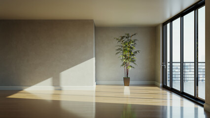 Large luxury modern bright interiors Living room mockup illustration 3D rendering image