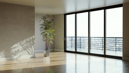 Large luxury modern bright interiors Living room mockup illustration 3D rendering image