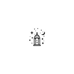 Fototapeta premium Lantern icon shines brightly amidst stars moon in clear sky night