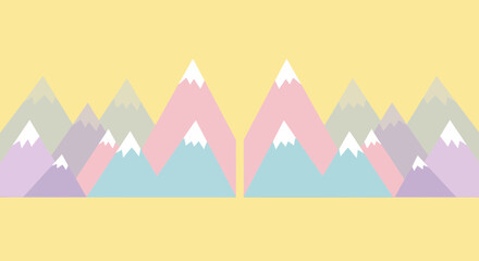 Abstract Pastel Mountain Range Landscape with Geometric Shapes and Snowy Peaks