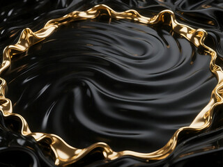 Abstract Wavy Black Surface with Golden Frame Elegant Background Art