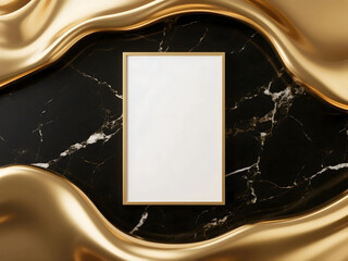 Elegant Minimalist Frame Mockup on Marble with Golden Wave Decoration
