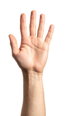 Open hand showing five fingers on transparent background