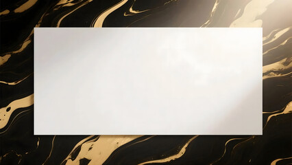 Elegant Black and Gold Marble Texture Background with White Frame for Mockup