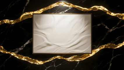 Elegant Frame White Cream Texture with Gold Accent on Marble Background