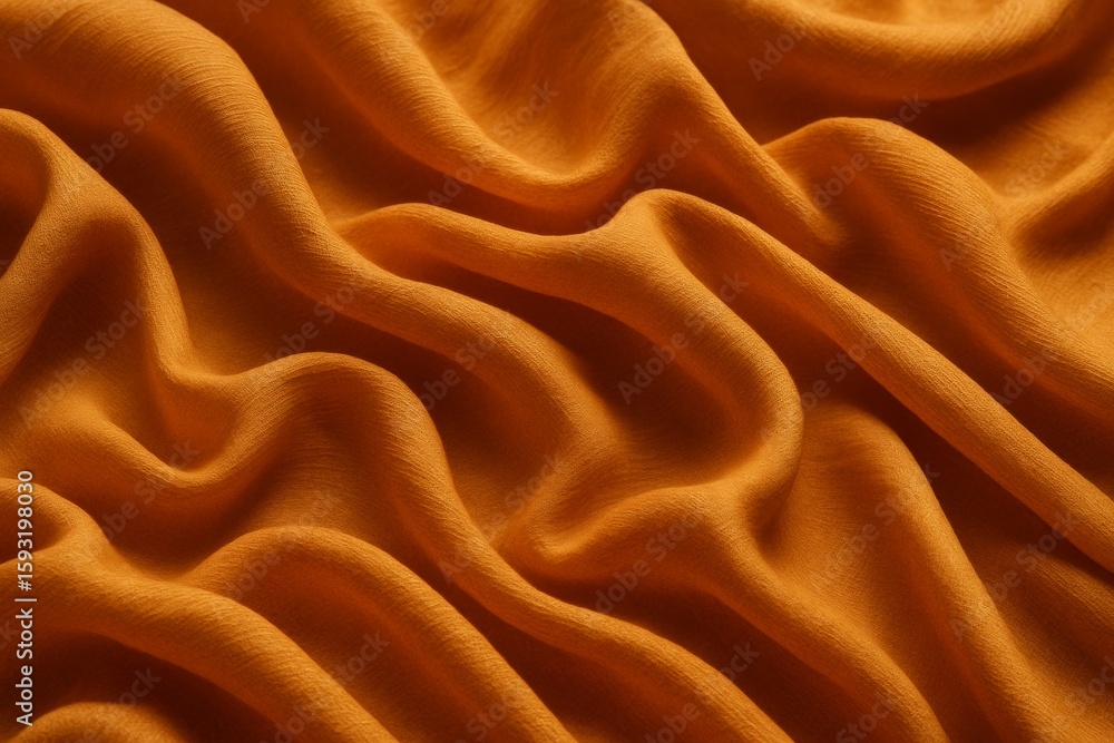 Poster soft orange textile cascading in fluid curves, revealing luxurious texture with gentle draping, high